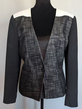 Judith & Charles Women's Black and White Textured Single-Button Blazer